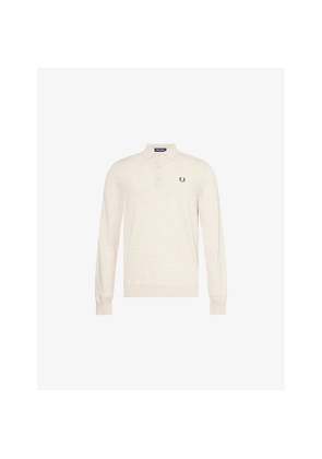 Mens Fred Perry Embroidered-Logo Long-Sleeve Knitted Top
