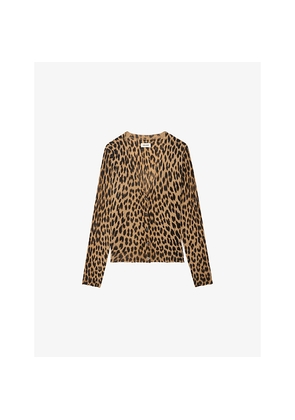 Womens Zadig&Voltaire Manala Leopard-Print Long-Sleeve Cashmere Cardigan