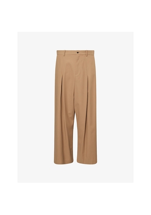 Mens Loewe Pleated Wide-Leg Cotton-Poplin Trousers