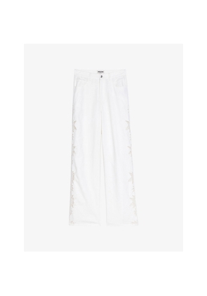 Womens Zadig&Voltaire Elfy Embroidered-Lace Wide-Leg High-Rise Linen and Cotton-Blend Trousers