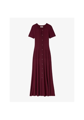 Womens Sandro Round-Neck Button-Down Stretch-Knit Maxi Dress