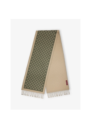 Mens Gucci Monogram-Print Fringed Wool Scarf