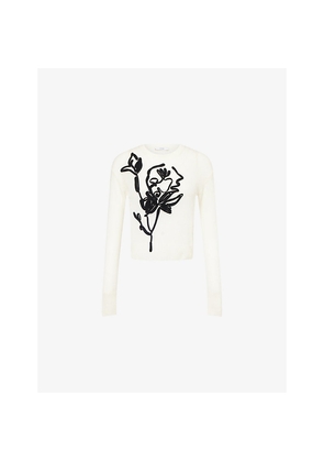 Womens Erdem Flower-Embroidered Crewneck Wool-Blend Jumper
