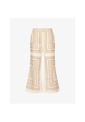 Womens Zimmermann Crop-Leg Flared Linen Trousers