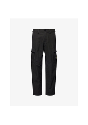 Mens Stone Island Panama Logo-Patch Straight-Leg Cotton Trousers
