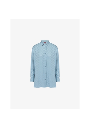Womens Gucci Monogram Relaxed-Fit Silk Shirt