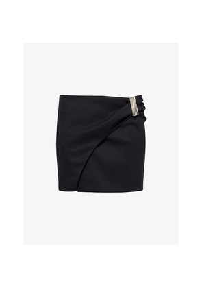 Womens The Attico Wrap Midi-Waist Stretch-Wool Mini Skirt