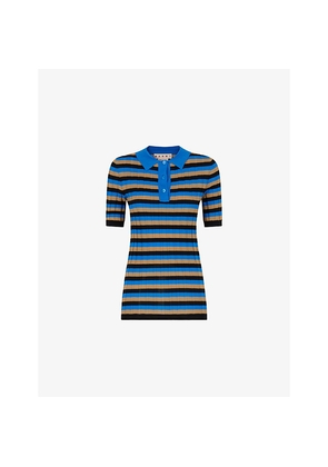 Womens Marni Striped Short-Sleeved Wool Polo Shirt