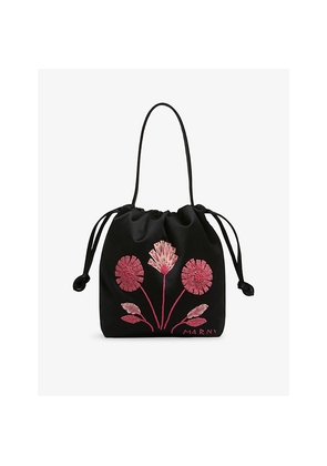 Womens Marni Floral-Embroidered Satin Handbag