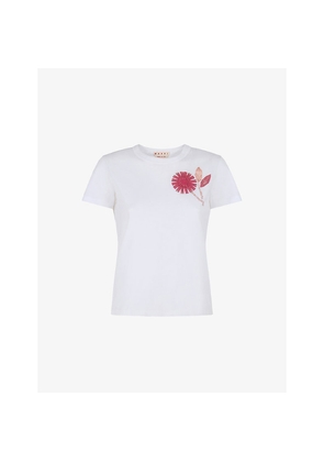 Womens Marni Floral-Embroidered Short-Sleeved Cotton-Jersey T-Shirt