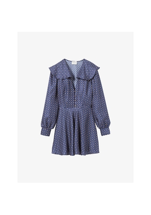 Womens Claudie Pierlot Geo-Print V-Neck Silk Mini Dress