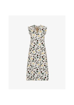 Womens Marni Floral and Hare-Print Ruffled-Trim Satin Midi Dress