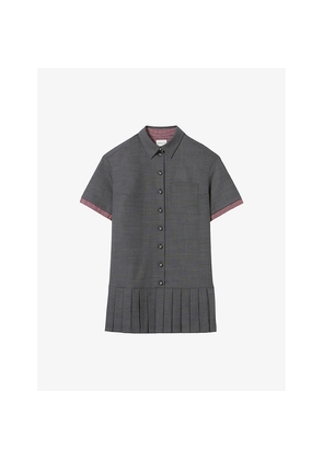 Womens Claudie Pierlot Checked Pleated Wool-Blend Mini Dress