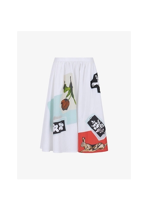 Womens Marni Abstract-Print High-Rise Cotton-Poplin Midi Skirt