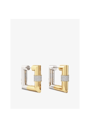 Womens Phoria Blaze Square 18ct Gold Vermeil Plated 925 Sterling Silver and White Topaz Hoop Earrings