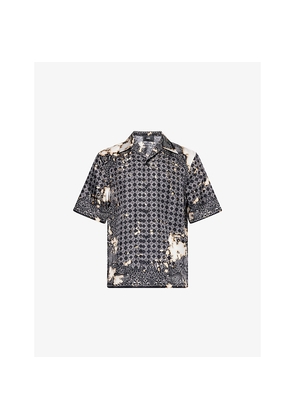 Mens Amiri Graphic-Print Bleached Silk Bowling Shirt