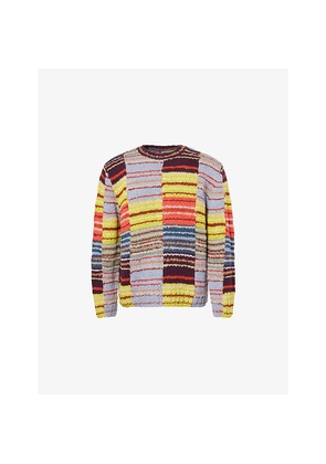 Mens The Elder Statesman Patchwork-Scrap Patterned Long-Sleeve Knitted Jumper