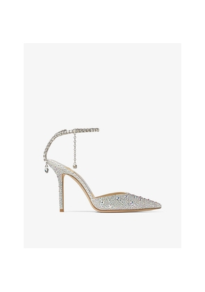 Womens Jimmy Choo Saeda 100 Crystal-Embellished Satin Heeled Courts
