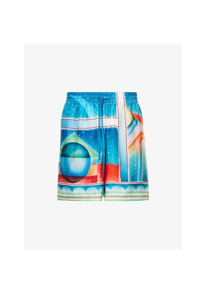 Mens Casablanca Graphic-Print Drawstring Silk Shorts