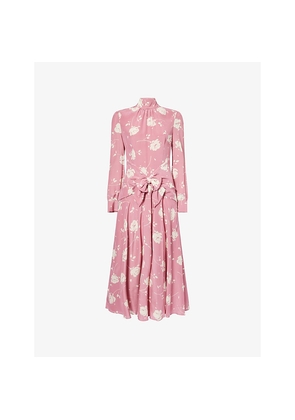 Womens Alessandra Rich Floral High-Neck Silk Midi Dress