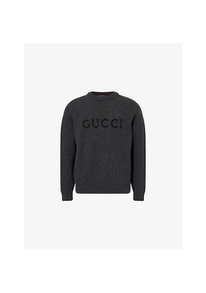 Mens Gucci Logo-Print Crewneck Wool Jumper