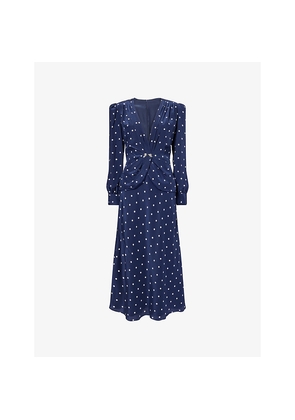 Womens Alessandra Rich Polka-Dot Plunge-V-Neck Silk Midi Dress