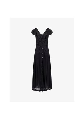 Womens Alessandra Rich Pleated V-Neck Silk Midi Dress