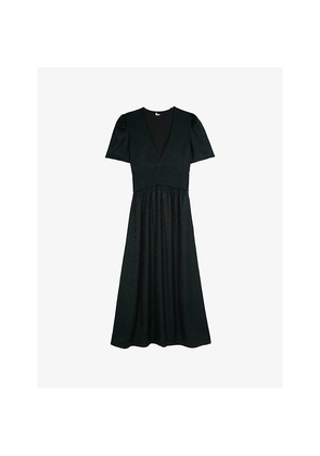 Womens The Kooples Leopard-Jacquard Pleated-Waist Woven Maxi Dress