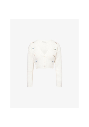 Womens Alessandra Rich Flower-Embroidery Crop Knitted Cardigan