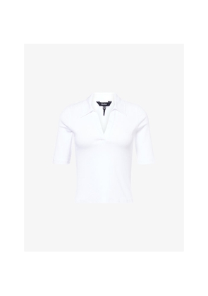Womens Me And Em Polo-Collar Short-Sleeve Stretch-Cotton Top