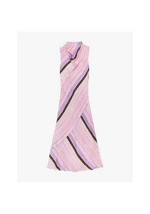 Womens Ro&Zo Phoebe Stripe Cowl-Neck Satin Maxi Dress