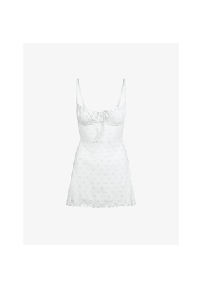 Womens Skims Pointelle-Knit Floral-Print Stretch-Cotton Mini Dress