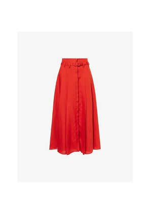 Womens Gabriela Hearst Dugald Pleat Button-Down Linen Midi Skirt