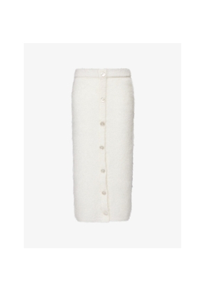 Womens Alessandra Rich Carded Brushed Wool-Blend Midi Skirt