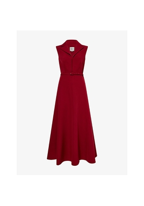 Womens Roland Mouret Peak-Lapel Belted Woven Midi Dress