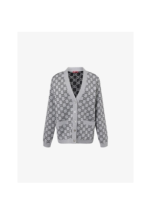 Womens Gucci Monogram V-Neck Knitted Wool Cardigan