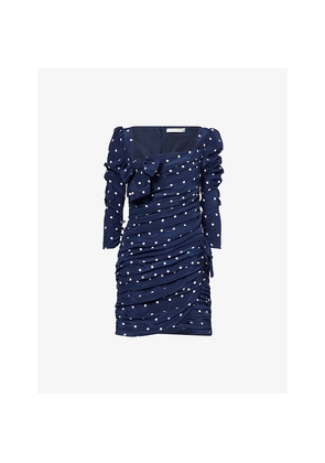 Womens Alessandra Rich Polka-Dot Draped Woven Mini Dress