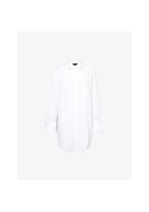 Womens Simone Rocha Beads-Embellishment Wide-Cuffs Cotton-Poplin Shirt