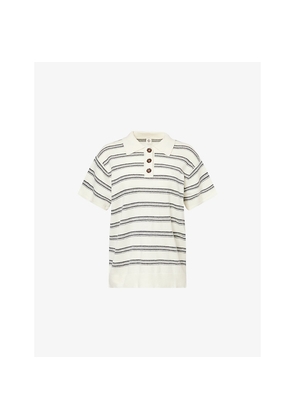 Womens The Garment Striped Short-Sleeve Wool and Cashmere Polo Shirt