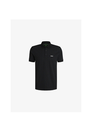 Mens Boss Graphic-Print Logo-Embroidered Stretch-Cotton Polo