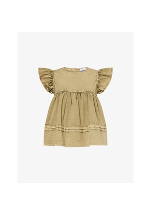 Womens Ganni Ruffled Round-Neck Stretch-Cotton Top