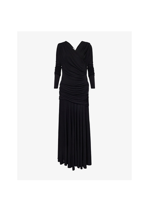 Womens Ganni Ruched Long-Sleeves Woven Maxi Dress