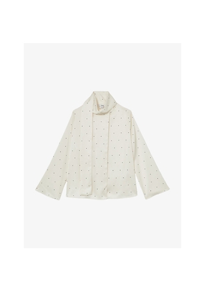 Womens Reiss Rina Polka-Dot Tie-Neck Satin Blouse