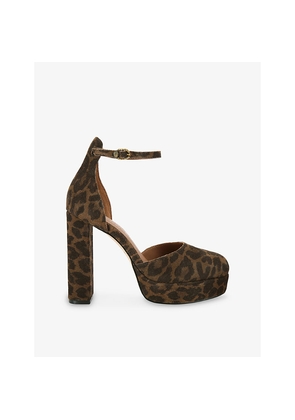 Womens Kurt Geiger London Shoreditch Leopard Heeled Suede Courts