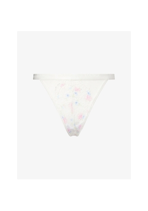 Womens Lounge Underwear Blossom-Print Lace Thong