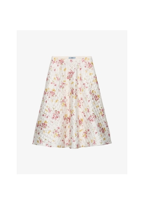 Womens Prada Floral-Print Quilted Satin Circle Midi Skirt