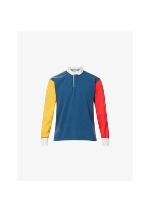 Mens Drakes Colour-Block Classic-Collared Cotton Rugby Shirt