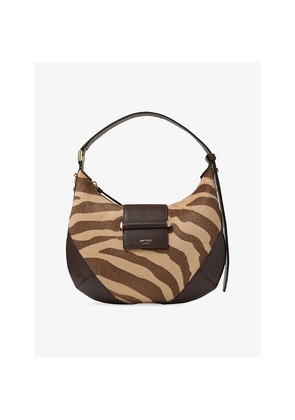 Womens Jimmy Choo Bar Zebra-Print Pony-Hair Leather Hobo Shoulder Bag