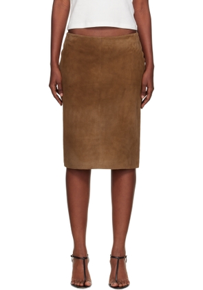 St. Agni Tan Pencil Suede Midi Skirt