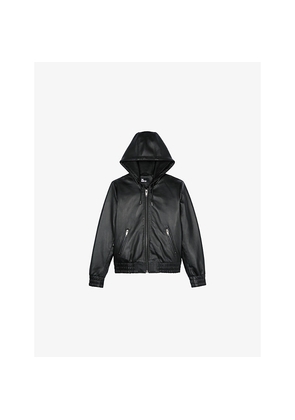 Womens The Kooples Zip-Pocket Hooded Leather Jacket